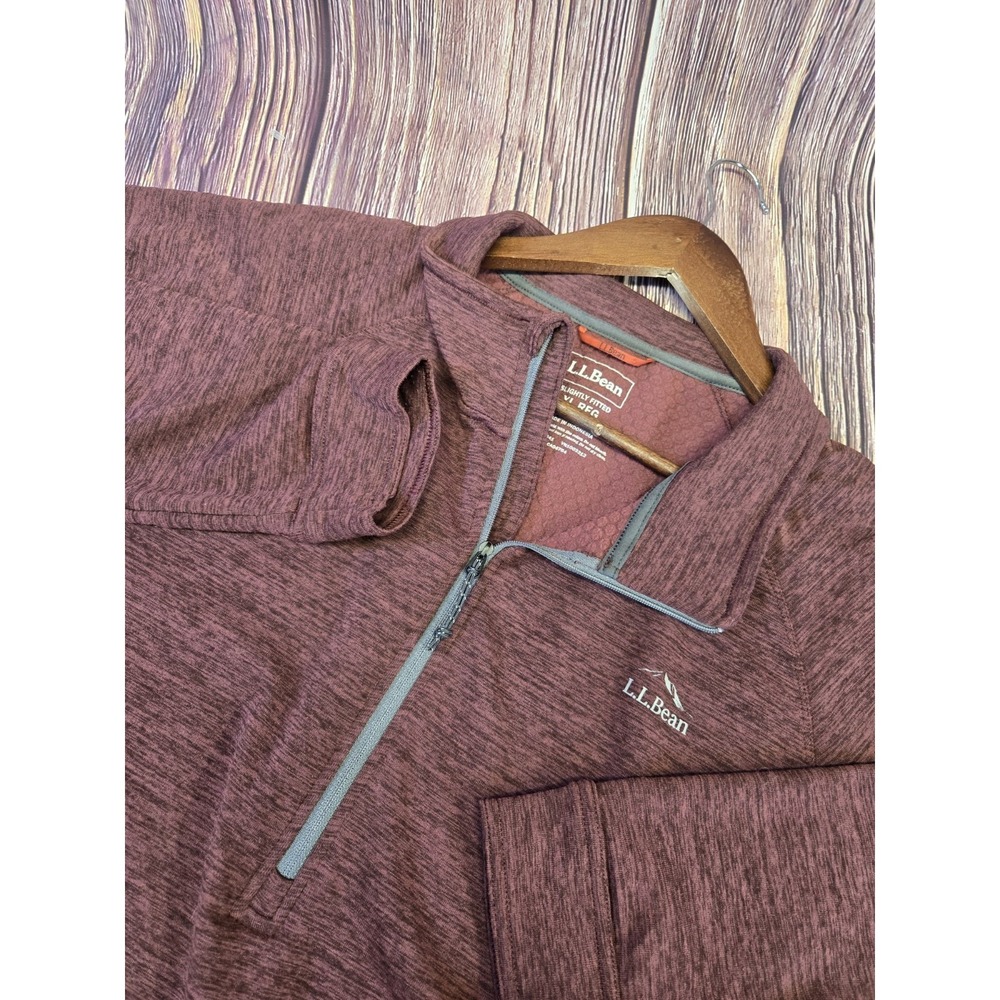 LL Bean Quarter Zip Pullover‎ Mens XL Burgundy Heather Thumbhole Grid Fleece